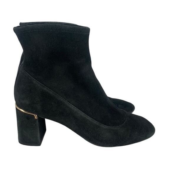 $270 COLE HAAN Laree Stretch Bootie BLACK SUEDE GOLD LOGO Size 7 - Picture 1 of 13